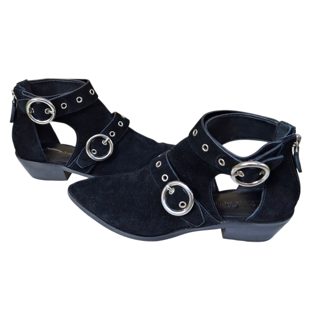 Rebecca Minkoff Kianna Black Suede Cutout Western Ankle Boots Women Size 7.5